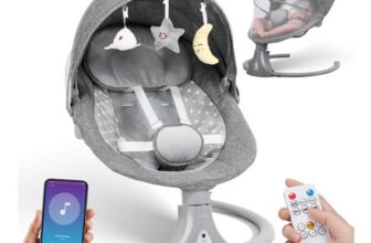 Gray Baby Swing Chair with Bluetooth Remote, 5 Speeds, Lullabies