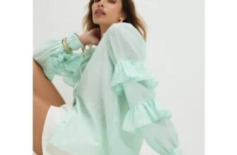 Green Long Sleeve Ruffle Blouse