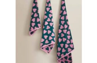 Green & Pink Hearts Cotton Towel Range