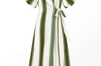 Green Stripe Linen Blend Wrap Dress