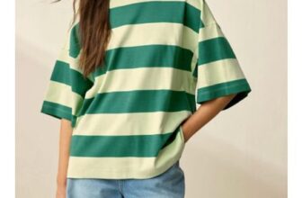 Green Stripe Oversized Boxy Fit Heavyweight Crew Neck T-Shirt