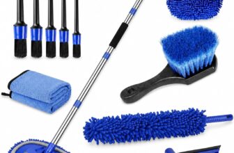 Greenfields Car Wash Brush Kit, Multi-Piece Vehicle Cleaning Set with Extendable Mop, 2-in-1 Sponge Squeegee, Microfiber Towel, Duster, Soft Brush & 5 Detailing Brushes for Cars, Vans, Wheels & Glass