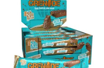 Grenade High Protein, Low Sugar Bar – Chocolate Chip Salted Caramel, 12 x 60 g