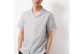 Grey Check Linen Blend Revere Shirt