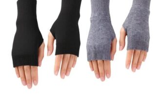 Grey Fingerless Gloves with Thumb Hole and Wrist Warmers