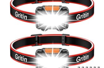 Gritin LED Head Torch,2 Pack Super Bright Headlamp Headlight with 3 Modes Waterproof, Battery Powered LED 6 AAA Batteries Included