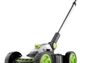 Gtech SLM50 Small Alloy Steel Lawnmower Cordless Electric Lightweight Grab and Go 2 Cutting Heights 5200 RPM 10 Inch Width 18 V