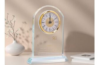 Gugxiom 50th Anniversary Clock Glass Panel Quartz Movement Gold