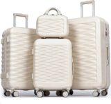 H.yeed 4-Piece Luggage Set Lightweight ABS Hard Shell Suitcase Set with TSA Lock and Spinner Wheels Travel Suitcase Set Includes 12 20 24 28 (Beige, 4 pc Set)