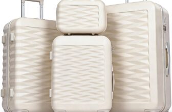H.yeed 4-Piece Luggage Set Lightweight ABS Hard Shell Suitcase Set with TSA Lock and Spinner Wheels Travel Suitcase Set Includes 12 20 24 28 (Beige, 4 pc Set)