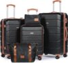 H.yeed Luggage Sets of 5 Piece, Lightweight Trolley Travel Suitcase Set ABS Hard Shell with 4 Spinner Wheels TSA Lock for Man Women, 21 24 28 Duffels Bag & Toiletry Bag (Black, 5 Piece Set)