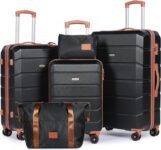 H.yeed Luggage Sets of 5 Piece, Lightweight Trolley Travel Suitcase Set ABS Hard Shell with 4 Spinner Wheels TSA Lock for Man Women, 21 24 28 Duffels Bag & Toiletry Bag (Black, 5 Piece Set)