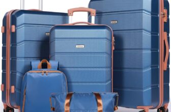 H.yeed Luggage Sets of 7 Piece, Lightweight Travel Suitcase Set ABS Hard Shell with 4 Spinner Wheels TSA Lock for Man Women, 212428Duffels Bag, Backpack & Toiletry Bag-Blue