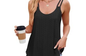 HANERDUN Womens Black Summer Hollow-out Tank Top with Double Straps