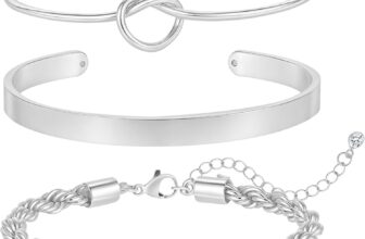 HANLI 3Pcs Silver Bracelets for Women Non Tarnish Bangle Cuff Bracelets Stack Set Waterproof Stackable Knot Twisted Bracelet Bangle Silver Jewellery Trendy Gifts Adjustable