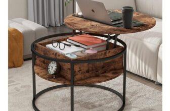 HOJINLINERO round Lift-Top Coffee Table with Hidden Storage Brown