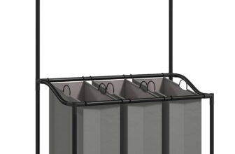 HOMCOM 126L Laundry Sorter, Rolling Wash Basket with Hanging Rail and Mobile 3-Bag Organiser for Bedroom, Bathroom, Laundry Room, 88-149.5L x 40W x 167H cm, Dark Grey