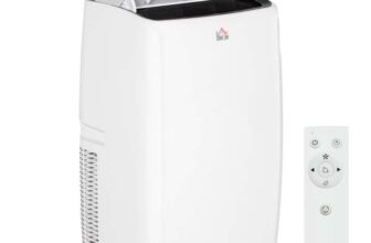HOMCOM 14,000 BTU Mobile Air Conditioner, with LED Screen – White – With Code
