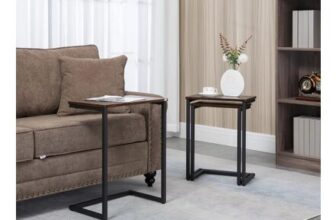 HOMCOM C-Shaped Nesting Tables Set of 3 with Steel Frame, Rustic Brown