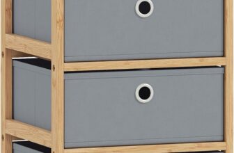 HOMCOM Chest of Drawers with Bamboo Frame, 3 Fabric Drawers, Light Grey Dresser, Narrow Storage Unit, for Small Spaces, Bedroom, Living Room, Hallway