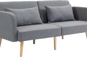 HOMCOM Click Clack Sofa Bed, 3 Seater Sofa, Convertible Bed Settee, Modern Fabric Loveseat Sofa Couch with 2 Cushions for Living Room, Guest Room, Grey