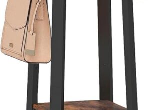 HOMCOM Coat Stand, 4 Tier Freestanding Coat Rack with 8 Hooks and 4 Shelves for Clothes, Bags, Hats, Industrial Clothing Organiser for Home, Entryway, Hallway, Bedroom, Rustic Brown