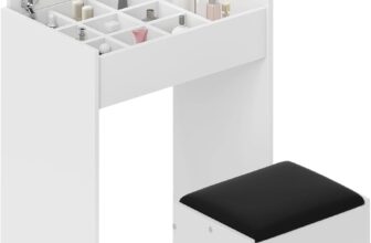 HOMCOM Dressing Table with Mirror and Stool, Vanity Makeup Table with Flip Up Mirror, Vanity Desk with Storage Unit and Padded Seat, White