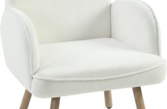 HOMCOM Modern Lounge Chair, Velvet Upholstered Bedroom Lounge Seat with Spring Cushion, Carbon Steel Frame, Armchair with Adjustable Feet, for Living Room, Bedroom, Study, Office, Cream White