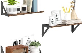 HOMCOM Set of 3 Wall Shelves, Vintage 43cm Floating Wall Mounted Shelves for Bedroom, Living Room, Entryway, Rustic Brown