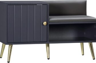 HOMCOM Shoe Bench with Storage, Shoe Cabinet with Seating Cushion, Open Compartment and Table Top for Entryway, Hallway, Grey