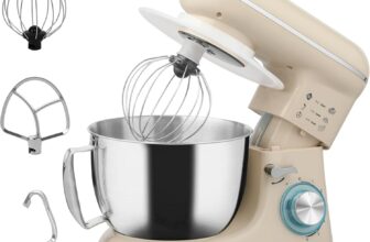 HOMCOM Stand Mixer, 4.5L Food Mixer for Baking, 6 Speeds and Pulse Setting, 1300W Cake Electric Whisk with Dough Hook, Whisk, Stainless Steel Bowl, Splash Guard, Beater, Beige