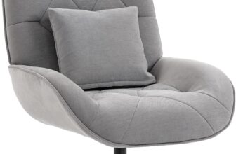 HOMCOM Swivel Accent Chair, Chenille Upholstered Armchair with Lumbar Pillow, High Back, Deep Seat and Metal Legs, Reading Lounge Chair for Living Room, Bedroom, Light Grey