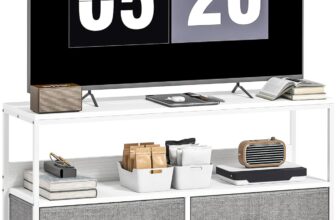 HOMCOM TV Stand Cabinet TV Unit up to 47-inch White 2 Foldable Linen Drawers, Open Shelf, Living Room, Bedroom, Entertainment Room