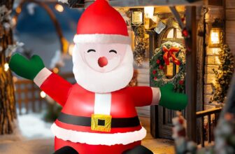 HONGLAND 5FT Inflatables, Sitting Santa Claus, Built-in LED Outdoor Decorations, Xmas Holiday Decor for Party, Home, Garden, Front Back Yard