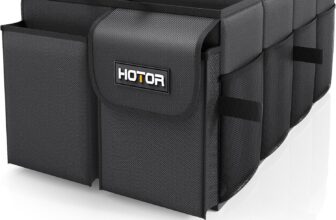 HOTOR Car Boot Oganiser – Large-Capacity Auto Trunk Organizer Collapsible Multi Compartments, Foldable Boot Storage for SUVs, Sturdy Car Accessories for Men Camping Tools, Black, 54.0 32.0 27.0 cm