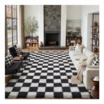 HUGEAR Fluffy Checkered Rug 200x300cm Black and White
