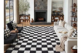 HUGEAR Fluffy Checkered Rug 200x300cm Black and White