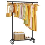 HYSEYY Clothing Rail with 4 Lockable Wheels & Storage Shelf, 162H x 102W x 42D cm, Black – with vouchers – Sold by Vinsena FBA