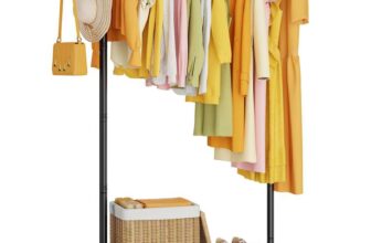 HYSEYY Clothing Rail with 4 Lockable Wheels & Storage Shelf, 162H x 102W x 42D cm, Black – with vouchers – Sold by Vinsena FBA