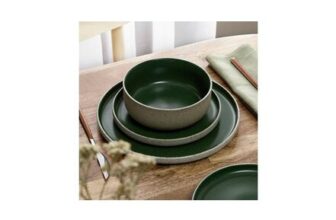 Habitat 12 Piece Raw Edge Speckle Stoneware Dinner Set-Green