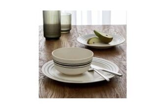 Habitat Lines 12 Piece Stoneware Dinner Set – Matt Cream
