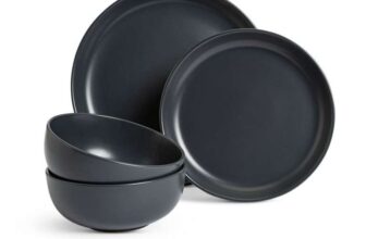 Habitat Matte Glaze 12 Piece Stoneware Dinner Set – Charcoal – Free C&C