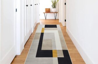 Hafaa Carpet Runners for Hallway Non-Slip 80 x 150 cm – Geometric Pattern Printed Design Bedroom Black and Yellow Bedside Carpets for Kitchen, Lounge (Milo)
