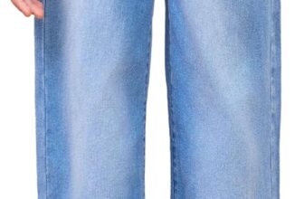 Haloumoning Girls Jeans High Waist Flare Denim Trousers Elastic Waist Wide Legs Jeans Pants