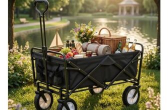 Heavy Duty Folding Wagon Cart Trolley with Adjustable Handle (Black)