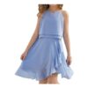 Heekpek Girls Sleeveless Summer Dress, Ruffled Split Hem, Blue
