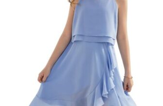 Heekpek Girls Sleeveless Summer Dress, Ruffled Split Hem, Blue