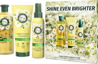 Herbal Essences Smooth & Shine Chamomile Giftset: Shampoo Conditioner Lightweight Leave-in Conditioner Spray (Hair Perfume) Detangle, Nourish, Tame Frizz, Repair, Add Shine & Lasting Scent