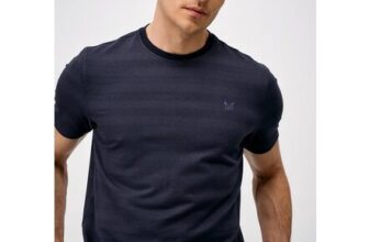 Herringbone Rib Cotton T-Shirt in Blue