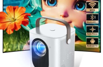 HiResPix Mini Projector 1080P Full HD WiFi6 Bluetooth 5.2 Electric Focus with 4P Keystone – White T3